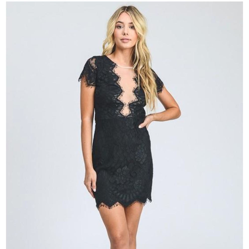 Black Lace & Mesh Cocktail Dress